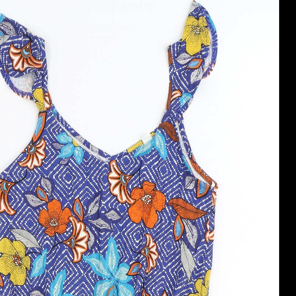Preworn Womens Blue Geometric Viscose Basic Tank Size 8 V-Neck - Floral