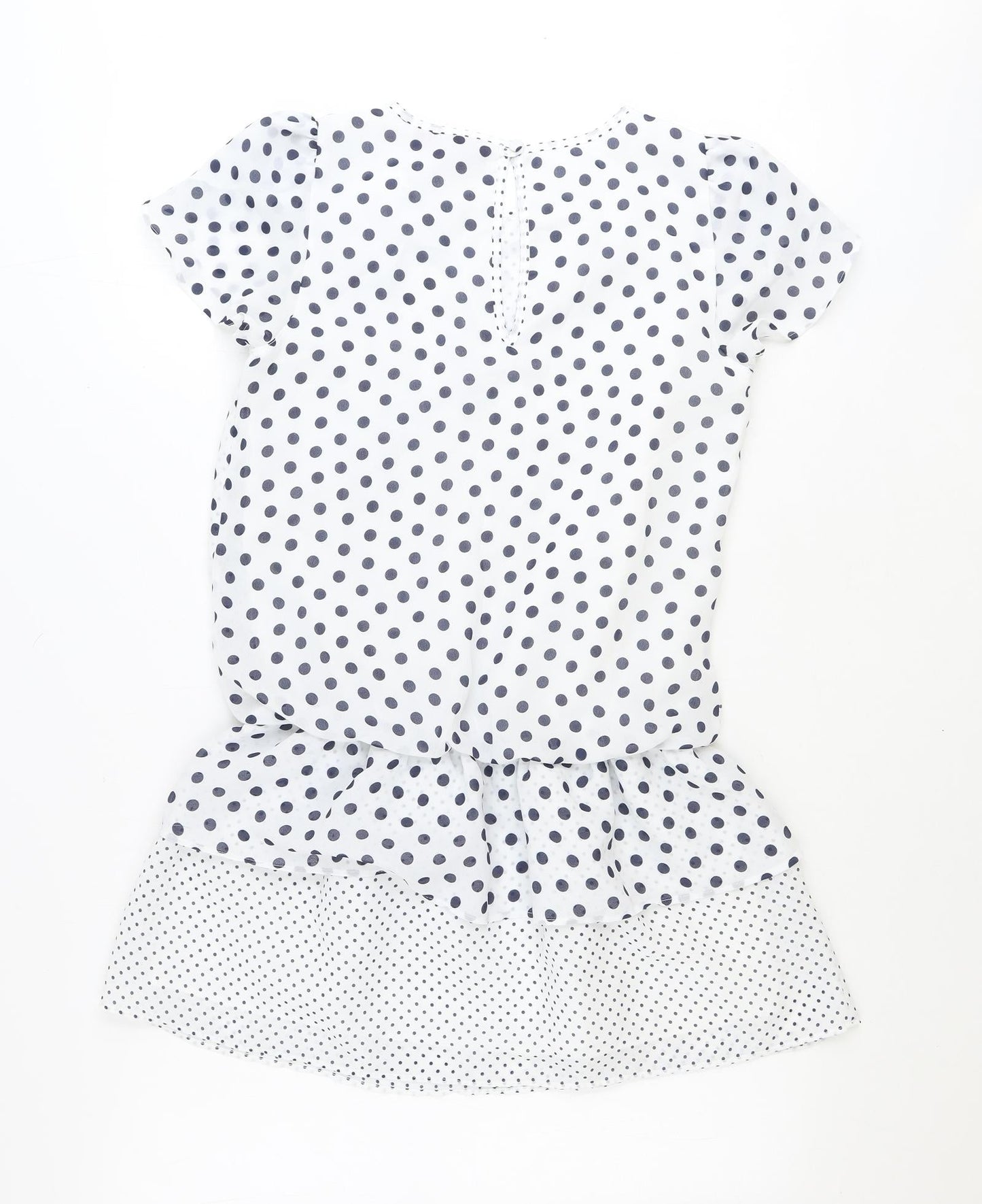 NEXT Womens White Polka Dot Polyester A-Line Size 8 Round Neck Button