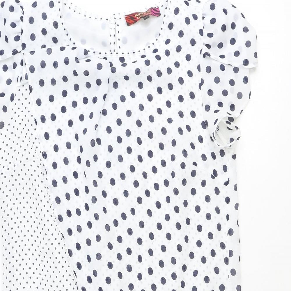 NEXT Womens White Polka Dot Polyester A-Line Size 8 Round Neck Button