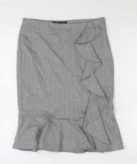 Marks and Spencer Womens Grey Plaid Polyester Trumpet Skirt Size 10 Zip
