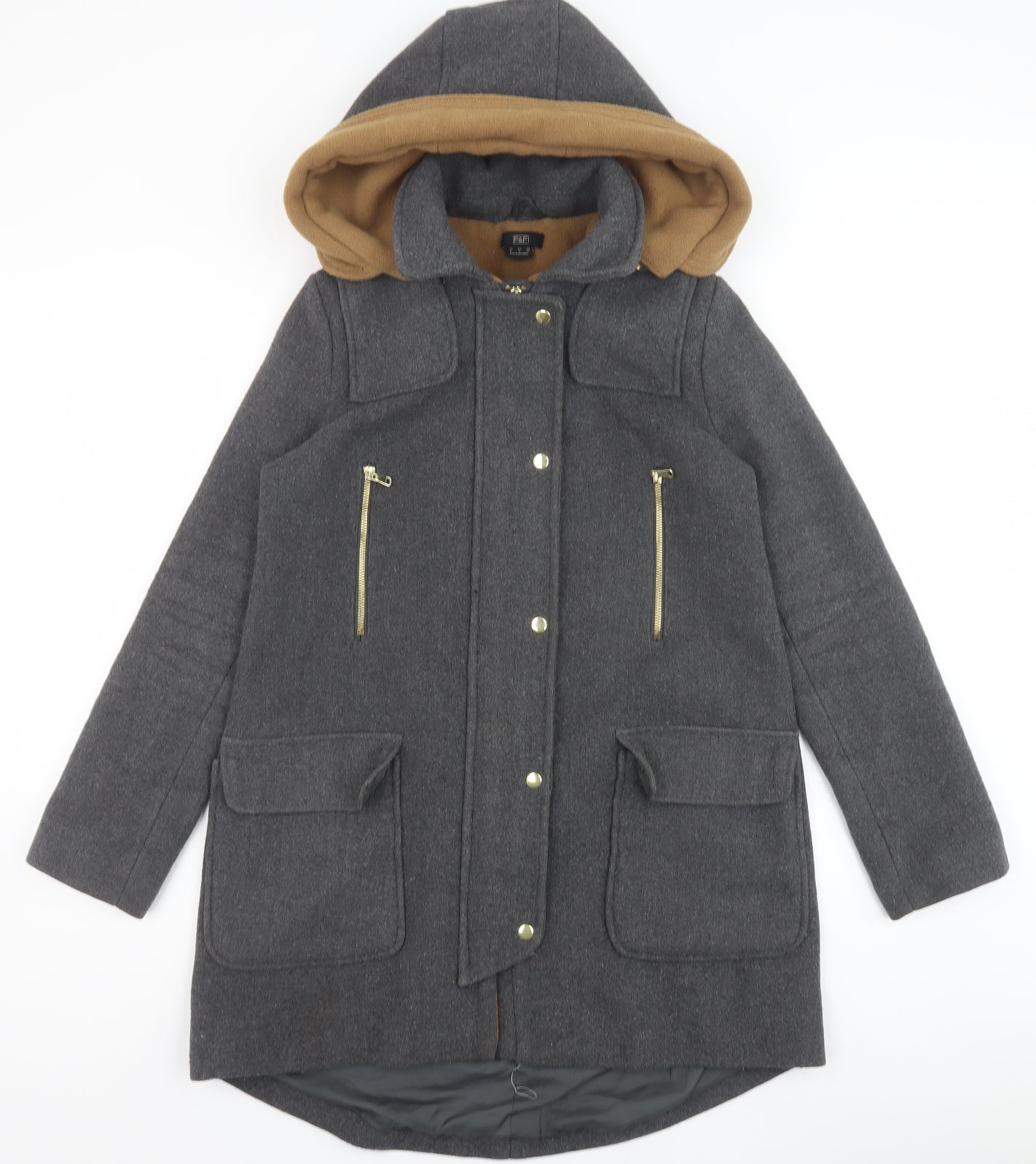 F&F Womens Grey Pea Coat Coat Size 8 Zip