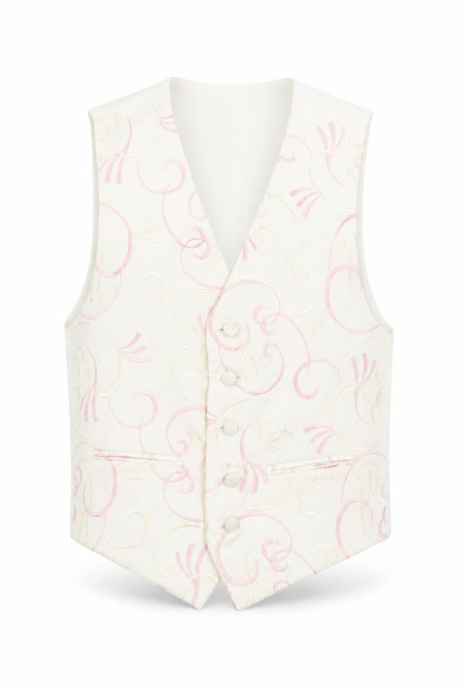 Pronuptia Boys Ivory Geometric Jacket Waistcoat Size 7-8 Years Button - Textured
