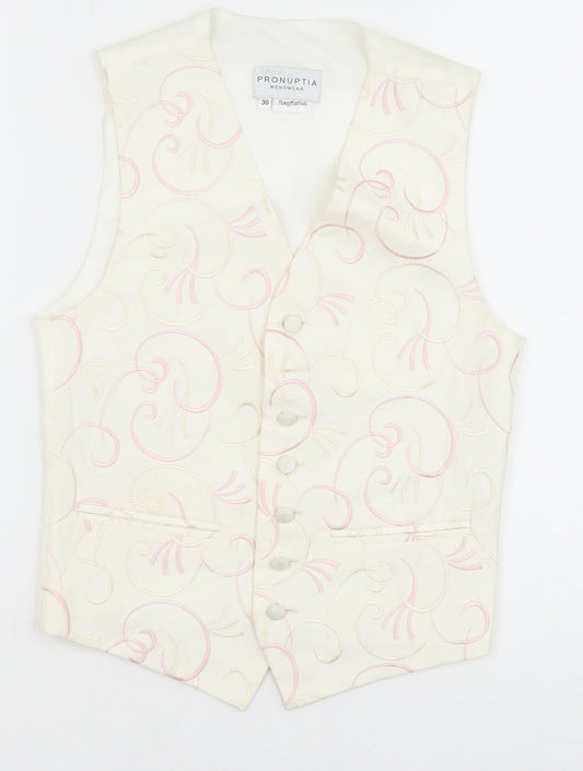 Pronuptia Boys Ivory Geometric Jacket Waistcoat Size 9-10 Years Button