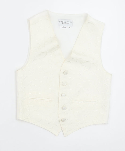 Pronuptia Boys Ivory Geometric Jacket Waistcoat Size 7-8 Years Button - Textured