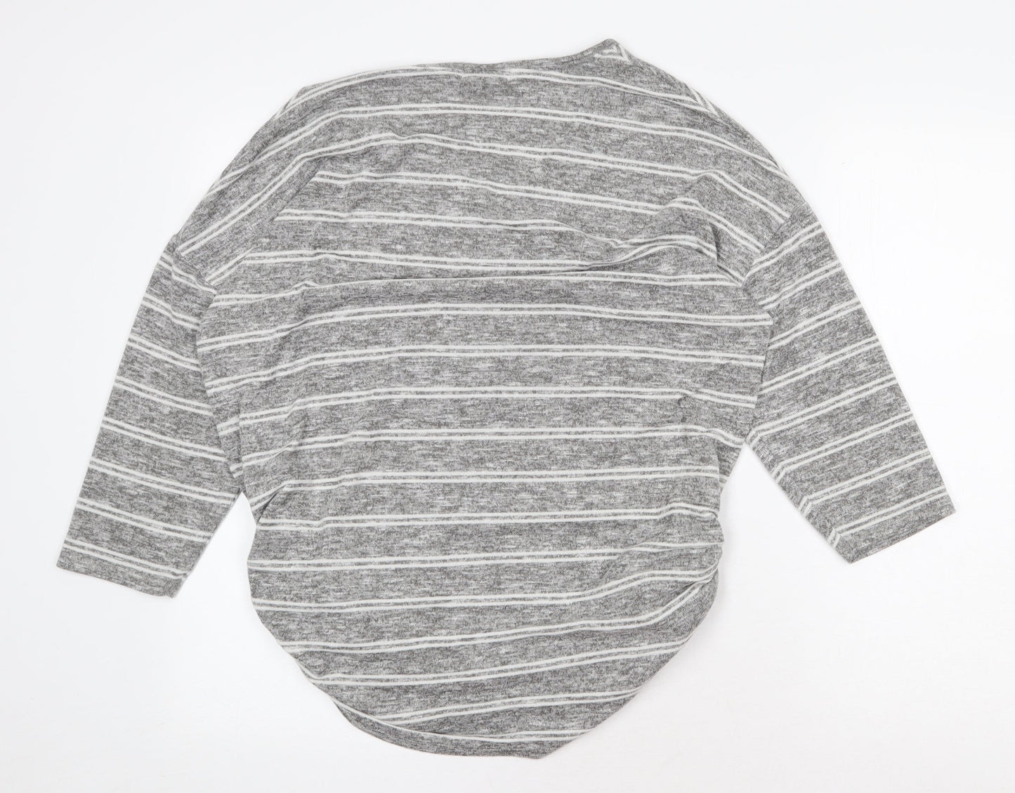 Papaya Womens Grey V-Neck Striped Viscose Pullover Jumper Size L