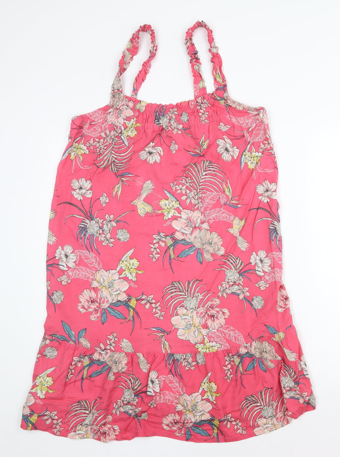 Marks and Spencer Womens Pink Floral Viscose A-Line Size 14 Square Neck Pullover