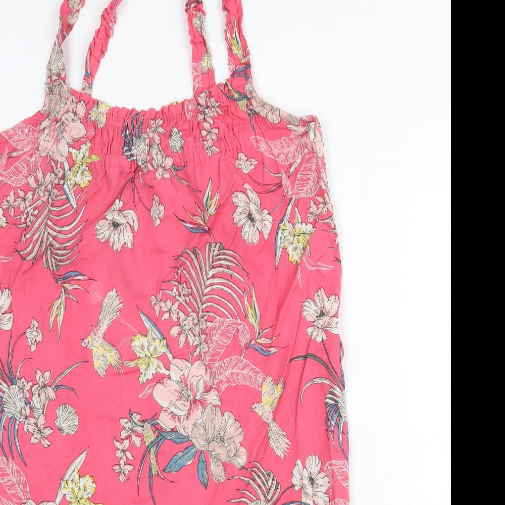 Marks and Spencer Womens Pink Floral Viscose A-Line Size 14 Square Neck Pullover