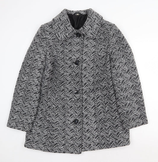 EWM Womens Grey Geometric Overcoat Coat Size 14 Button
