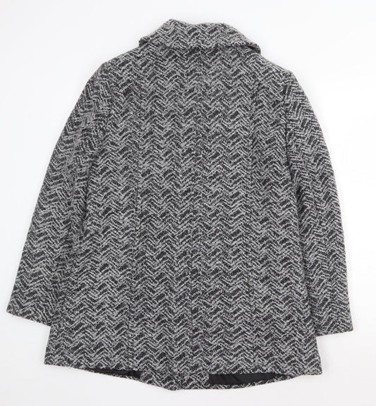 EWM Womens Grey Geometric Overcoat Coat Size 14 Button