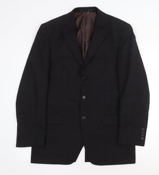 Marks and Spencer Mens Black Check Polyester Jacket Suit Jacket Size 38 Regular