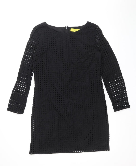 NEXT Womens Black Geometric 100% Cotton A-Line Size 12 Boat Neck Zip