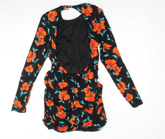 Zara Womens Multicoloured Floral Polyester Mini Size M Round Neck Zip - Cut Out Back Detail