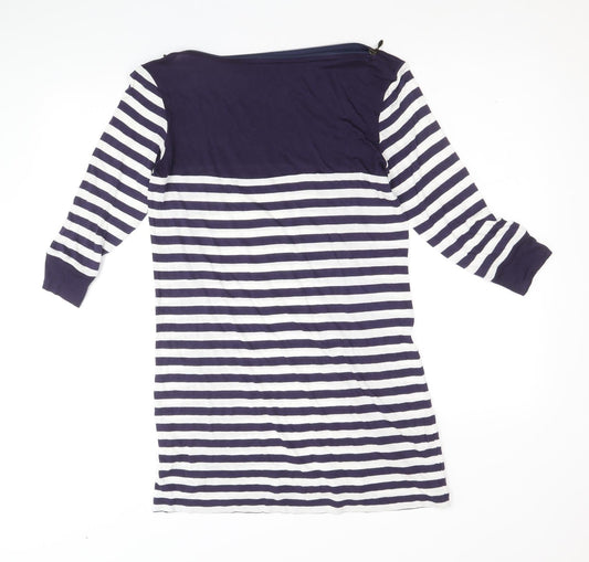 Marks and Spencer Womens Blue Striped Viscose Jumper Dress Size 12 Boat Neck Pullover