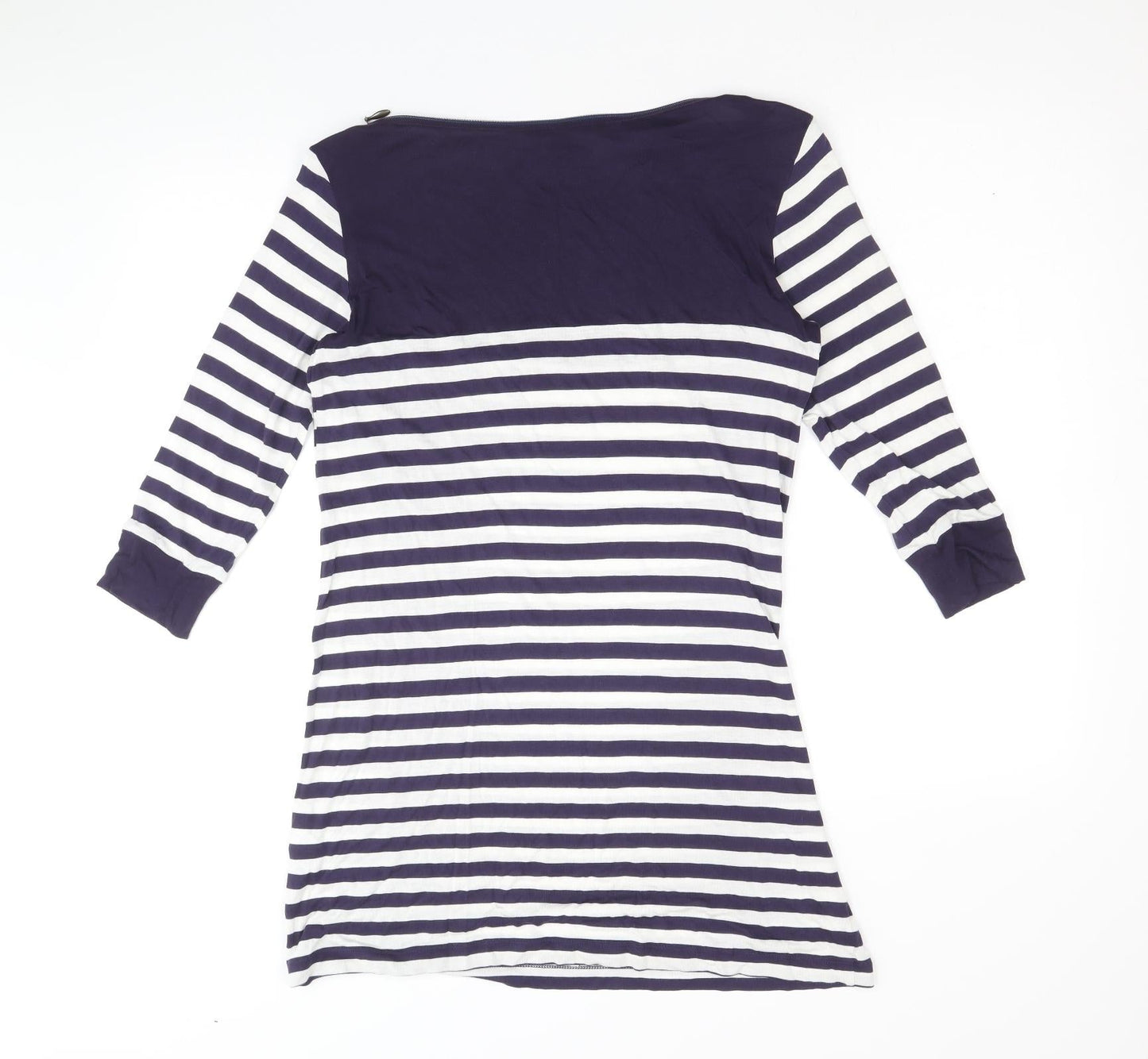 Marks and Spencer Womens Blue Striped Viscose Jumper Dress Size 12 Boat Neck Pullover