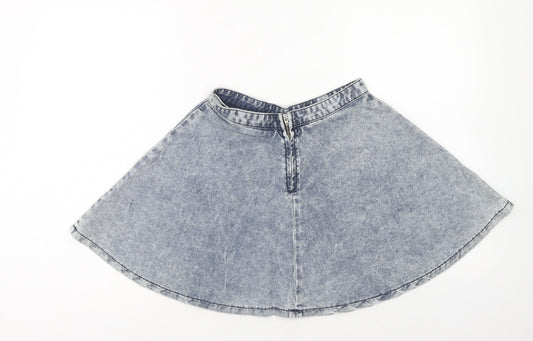 Topshop Womens Blue Cotton Skater Skirt Size 8 Zip