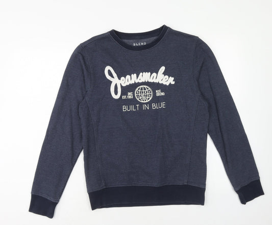 Blend Mens Blue Cotton Pullover Sweatshirt Size S - Jeansmaker