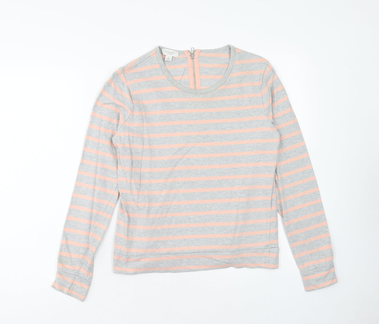 Witchery Womens Grey Striped Cotton Basic Blouse Size S Scoop Neck