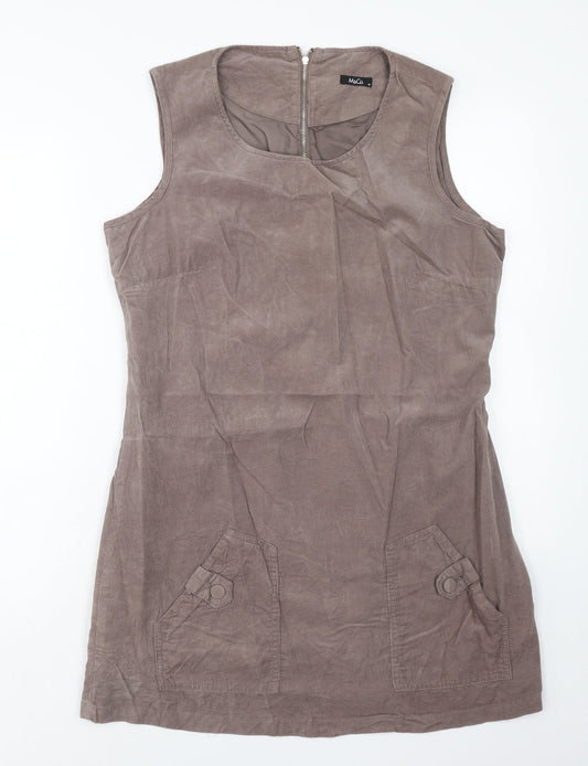 M&Co Womens Brown Cotton A-Line Size 14 Scoop Neck Zip
