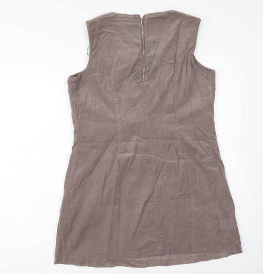M&Co Womens Brown Cotton A-Line Size 14 Scoop Neck Zip