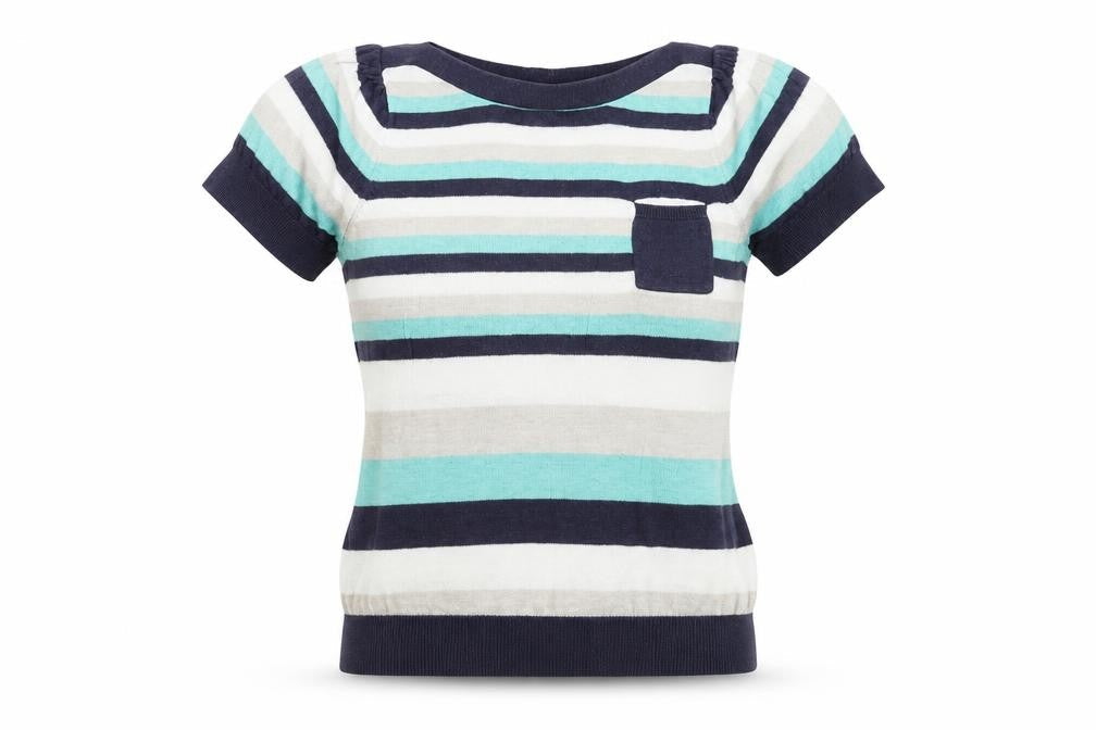 Dorothy Perkins Womens Multicoloured Striped Cotton Basic Blouse Size 10 Round Neck
