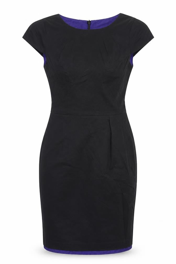 Wallis Womens Black Cotton Pencil Dress Size 10 Scoop Neck Zip