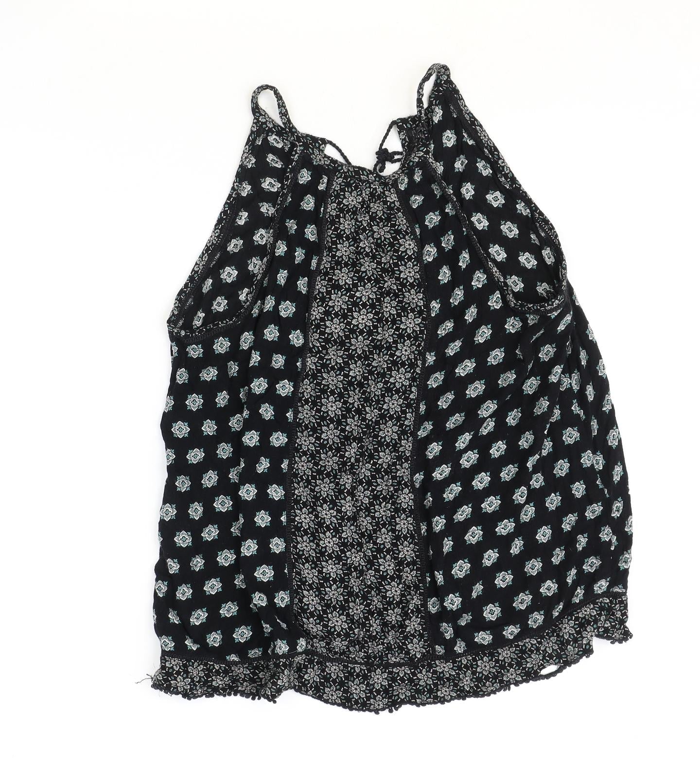 New Look Womens Black Geometric Viscose Basic Blouse Size 12 Round Neck