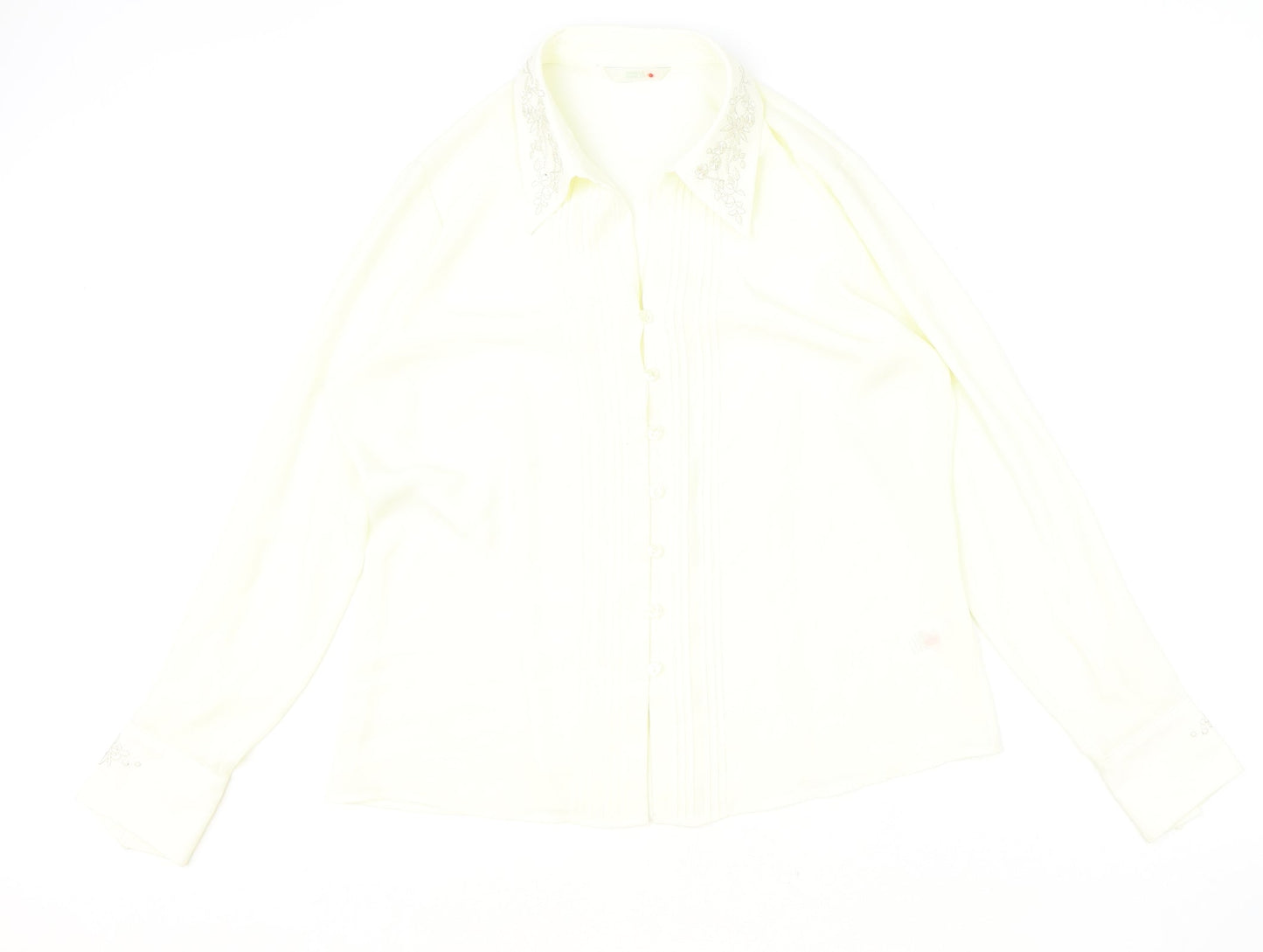 Marks and Spencer Womens Ivory Polyester Basic Button-Up Size 12 Collared