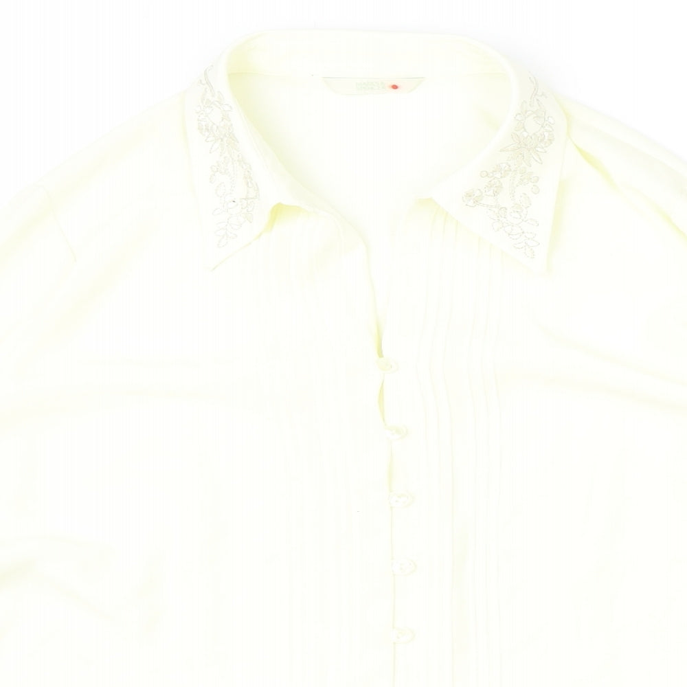 Marks and Spencer Womens Ivory Polyester Basic Button-Up Size 12 Collared