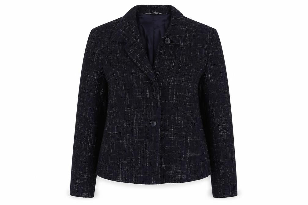 Marks and Spencer Womens Blue Geometric Linen Jacket Blazer Size 14