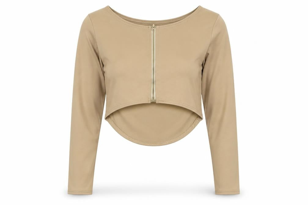 Yoins Womens Beige Polyester Cropped T-Shirt Size L Round Neck