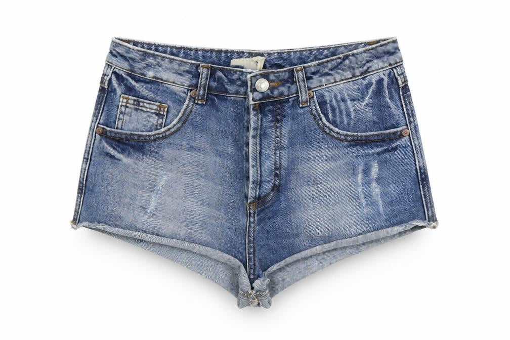 Topshop Womens Blue Cotton Hot Pants Shorts Size 28 in L3 in Regular Button