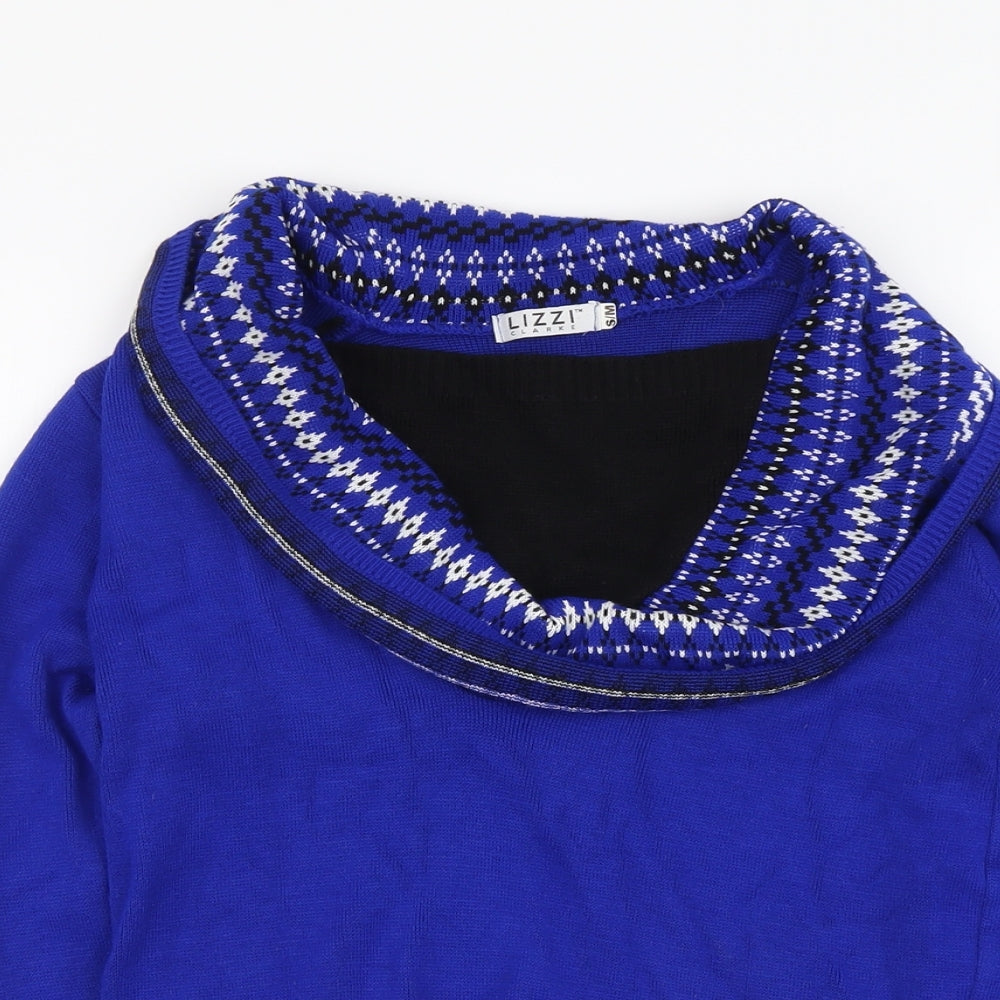 Lizzi Womens Blue Cowl Neck Acrylic Pullover Jumper Size S