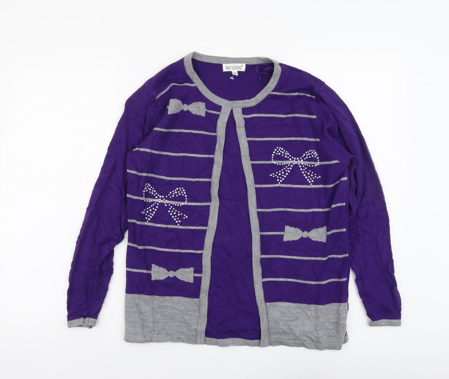 Fay Louise Womens Purple Round Neck Geometric Acrylic Cardigan Jumper Size M