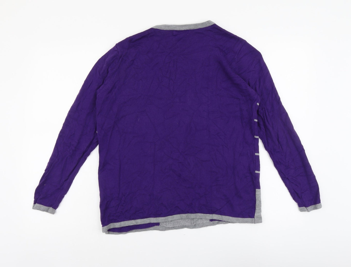 Fay Louise Womens Purple Round Neck Geometric Acrylic Cardigan Jumper Size M