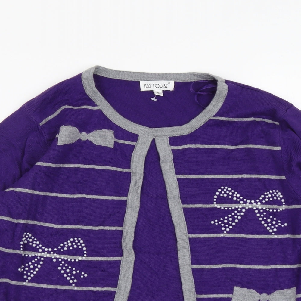Fay Louise Womens Purple Round Neck Geometric Acrylic Cardigan Jumper Size M