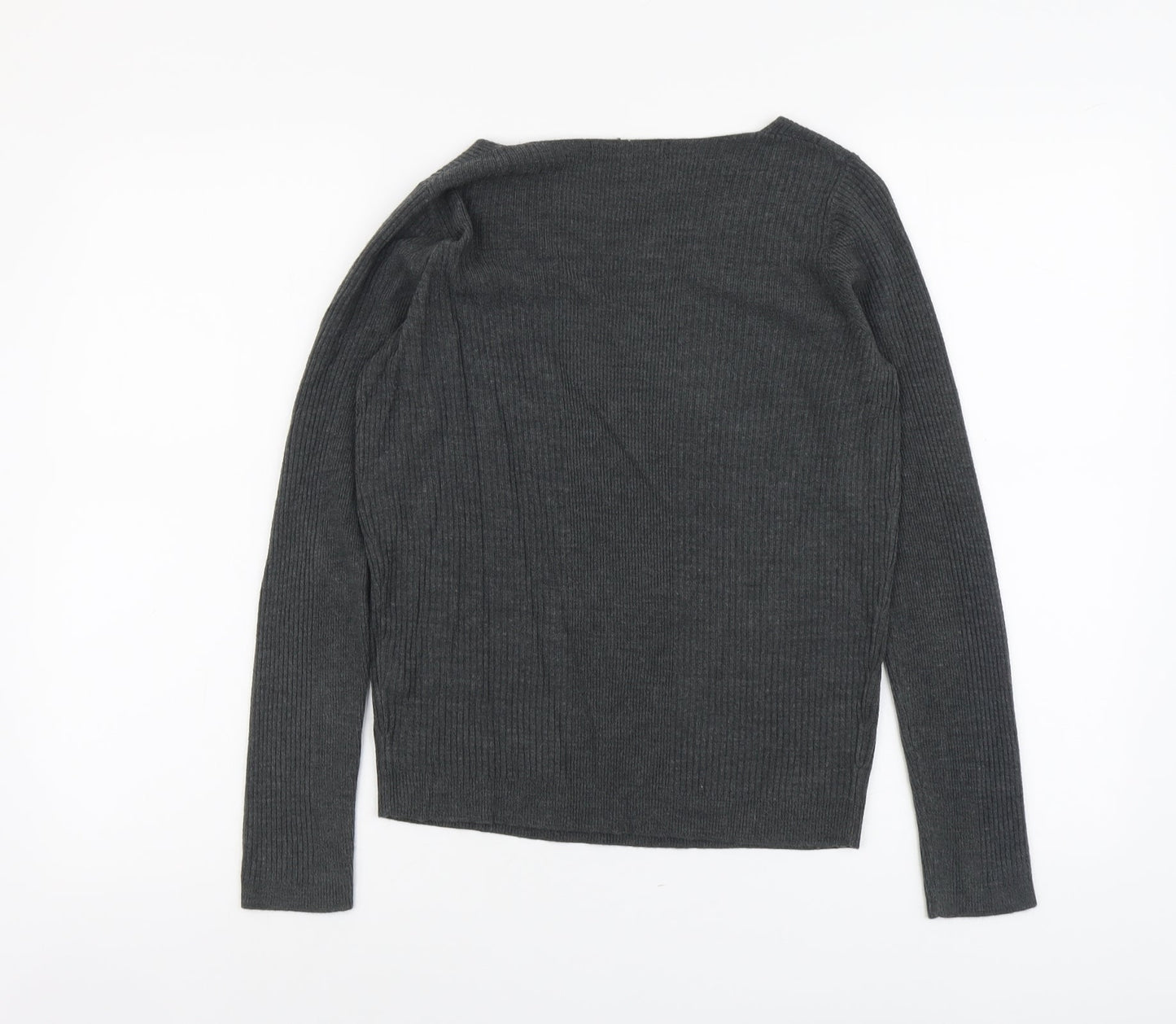 Marks and Spencer Womens Grey V-Neck Acrylic Pullover Jumper Size 8