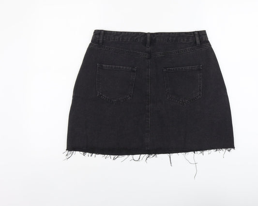 Preworn Womens Grey Cotton Mini Skirt Size 32 in Button