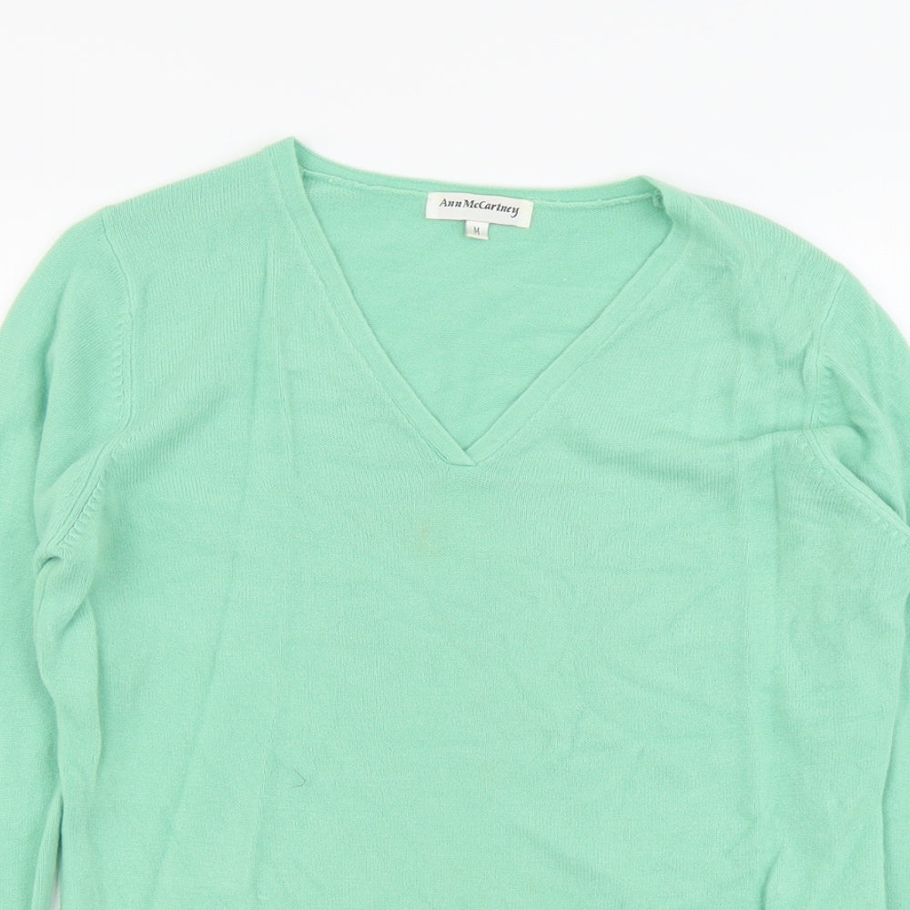 Ann McCartney Womens Green V-Neck Acrylic Pullover Jumper Size M