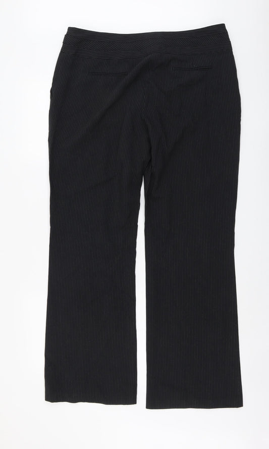 Evie Womens Blue Striped Polyester Trousers Size 18 L32 in Regular Button