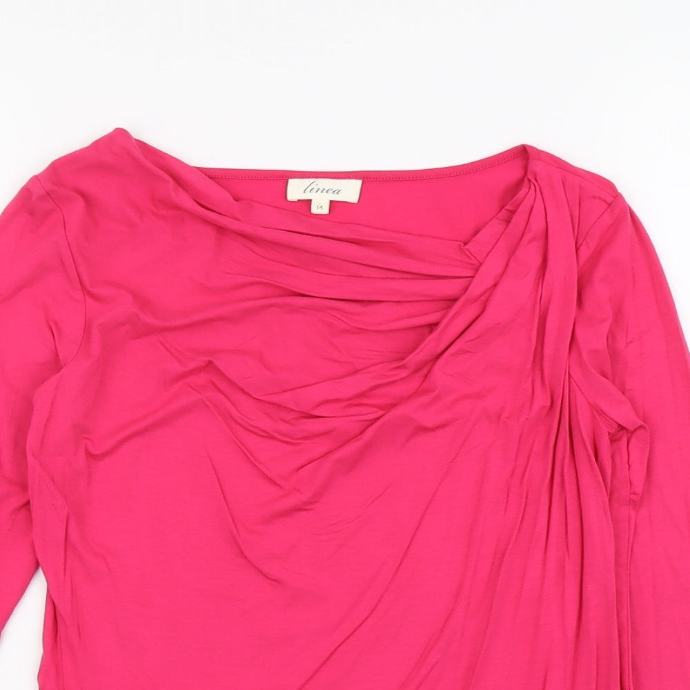 Linea Womens Pink Viscose Basic T-Shirt Size M Round Neck