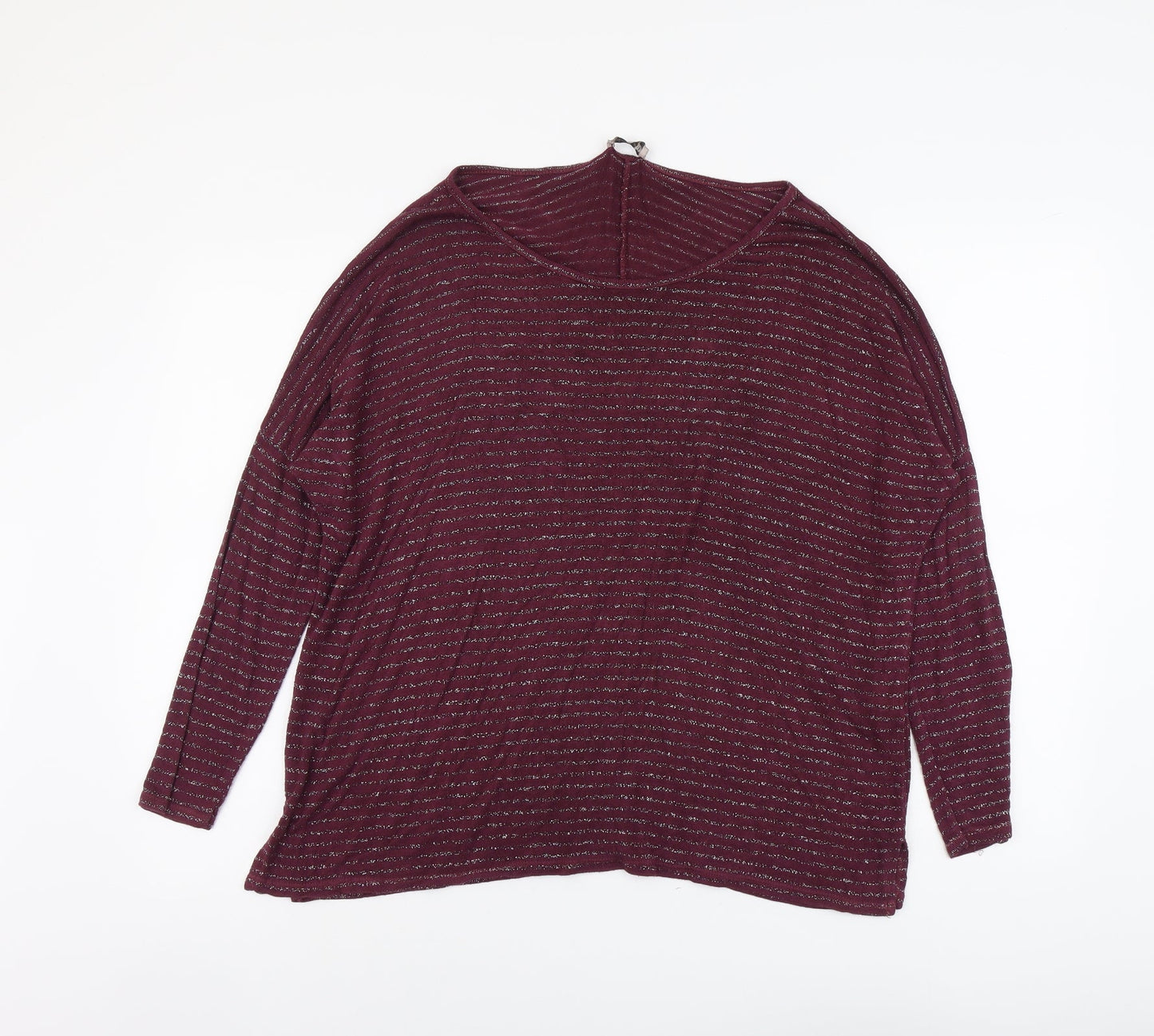 Suzy D Womens Purple Striped Viscose Basic T-Shirt Size M Round Neck