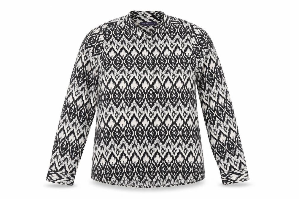 Marks and Spencer Womens Black Geometric Polyester Basic Button-Up Size 10 Round Neck