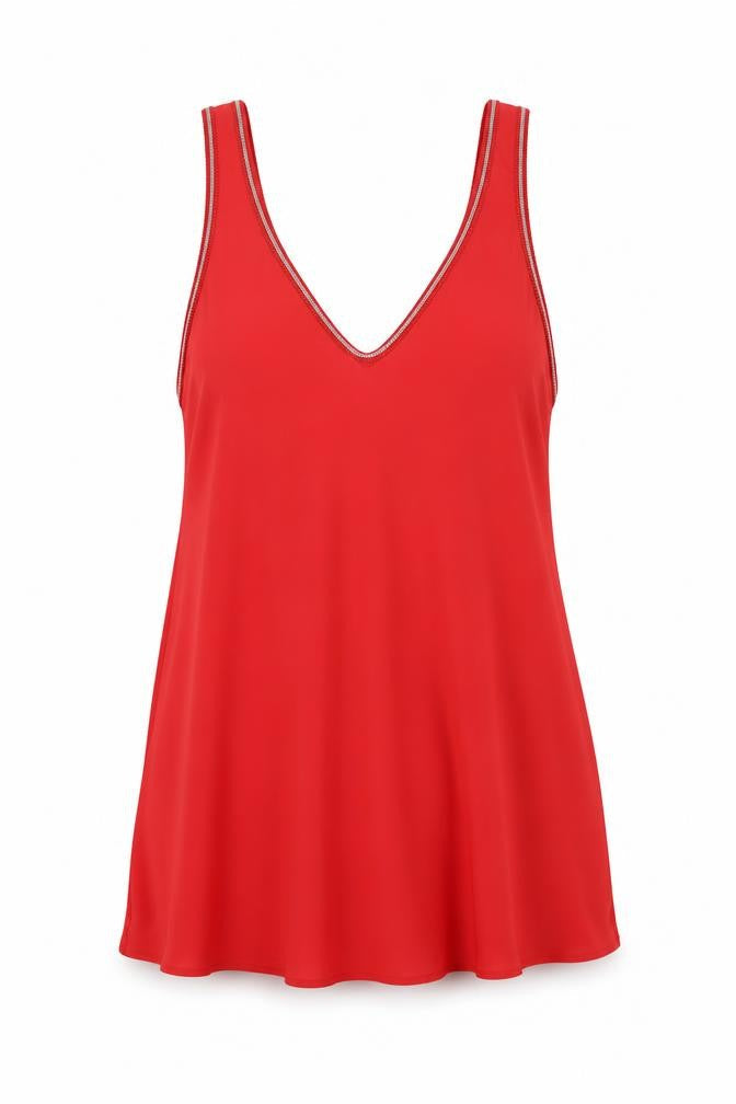Marks and Spencer Womens Red Polyester Basic Tank Size 8 V-Neck