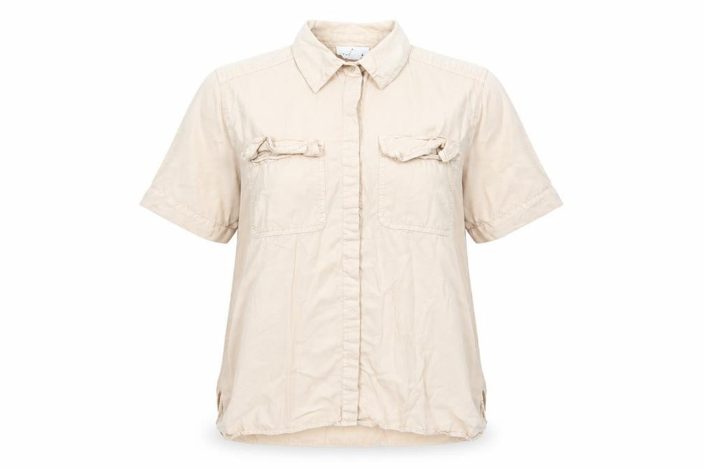 Topshop Womens Beige Lyocell Basic Button-Up Size 8 Collared