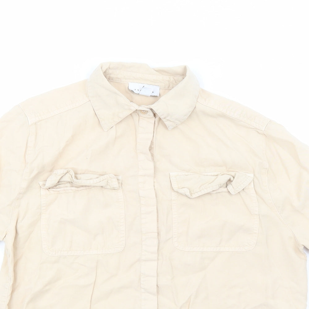 Topshop Womens Beige Lyocell Basic Button-Up Size 8 Collared