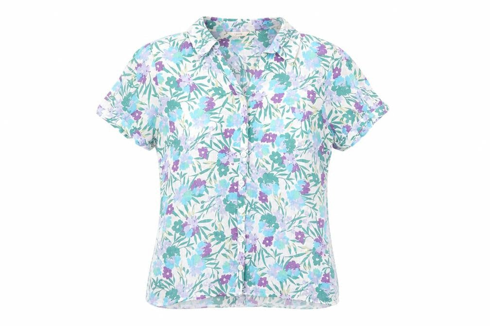 Marks and Spencer Womens Green Floral Viscose Basic Button-Up Size M Collared