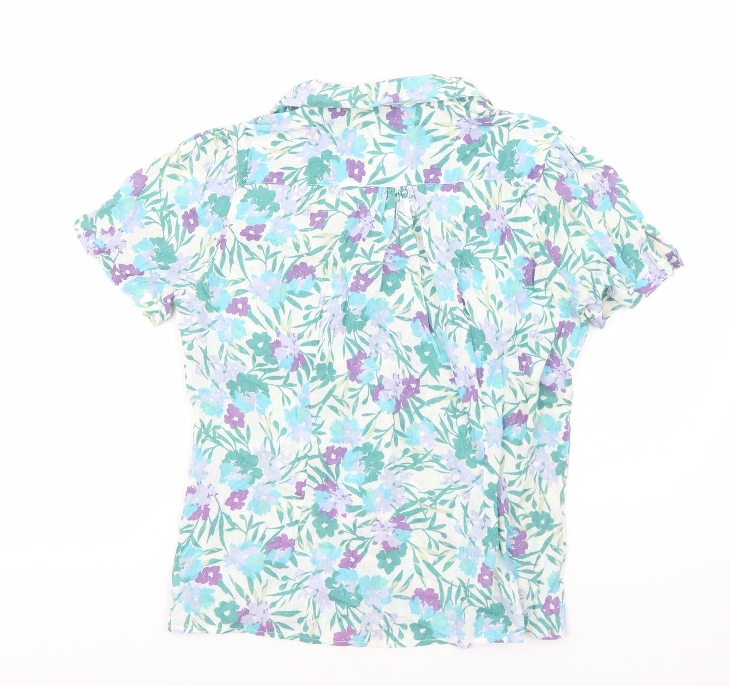 Marks and Spencer Womens Green Floral Viscose Basic Button-Up Size M Collared