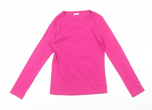 NEXT Girls Pink Cotton Basic Blouse Size 13 Years Boat Neck Pullover - Ribbed
