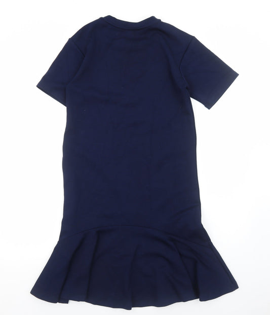 Announce Womens Blue Cotton A-Line Size XS Round Neck Pullover - Drop hem
