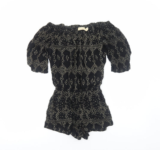 Beachgold Womens Black Geometric Viscose Playsuit One-Piece Size S Pullover